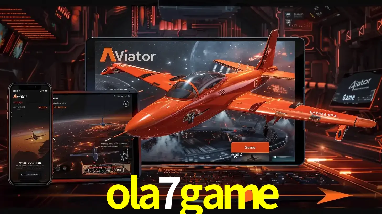 Apresentação tecnológica do jogo Aviator com um avião saindo da tela de um tablet, demonstrando a experiência imersiva em múltiplos dispositivos no ola7game.