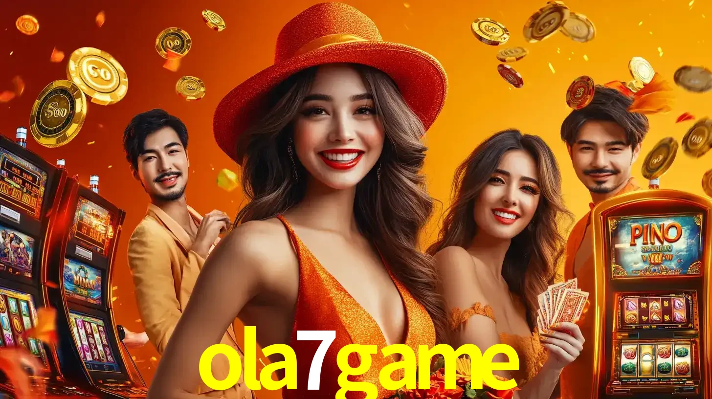 Grupo de amigos asiáticos sorrindo e se divertindo com máquinas de caça-níqueis em um ambiente festivo, celebrando suas vitórias nos jogos de cassino do ola7game.