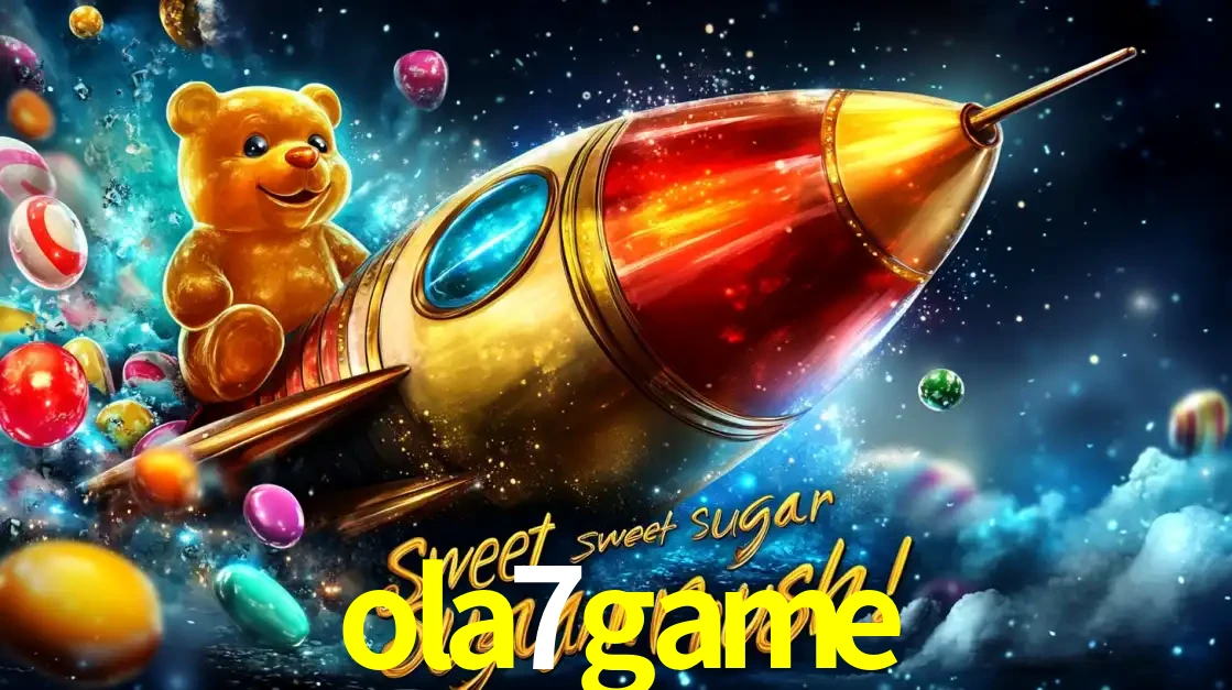 Arte promocional do jogo de slot Sugar Rush, com um urso de pelúcia em um foguete viajando pelo espaço de doces, um dos jogos divertidos disponíveis no cassino ola7game.