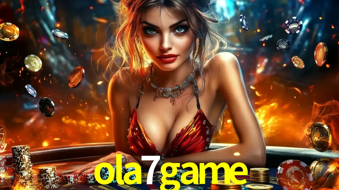 Mulher em uma mesa de cassino com pilhas de fichas e um fundo de fogo, pronta para uma rodada de altas apostas nos jogos de mesa emocionantes do cassino ola7game.